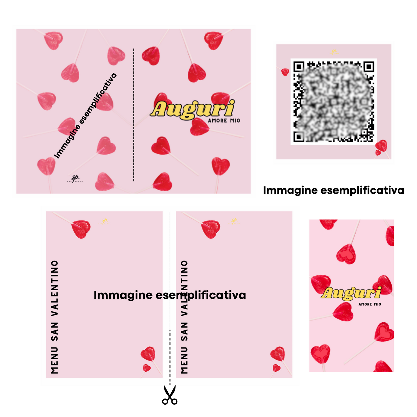 Set di biglietto e menu digitale "Auguri Amore Mio"