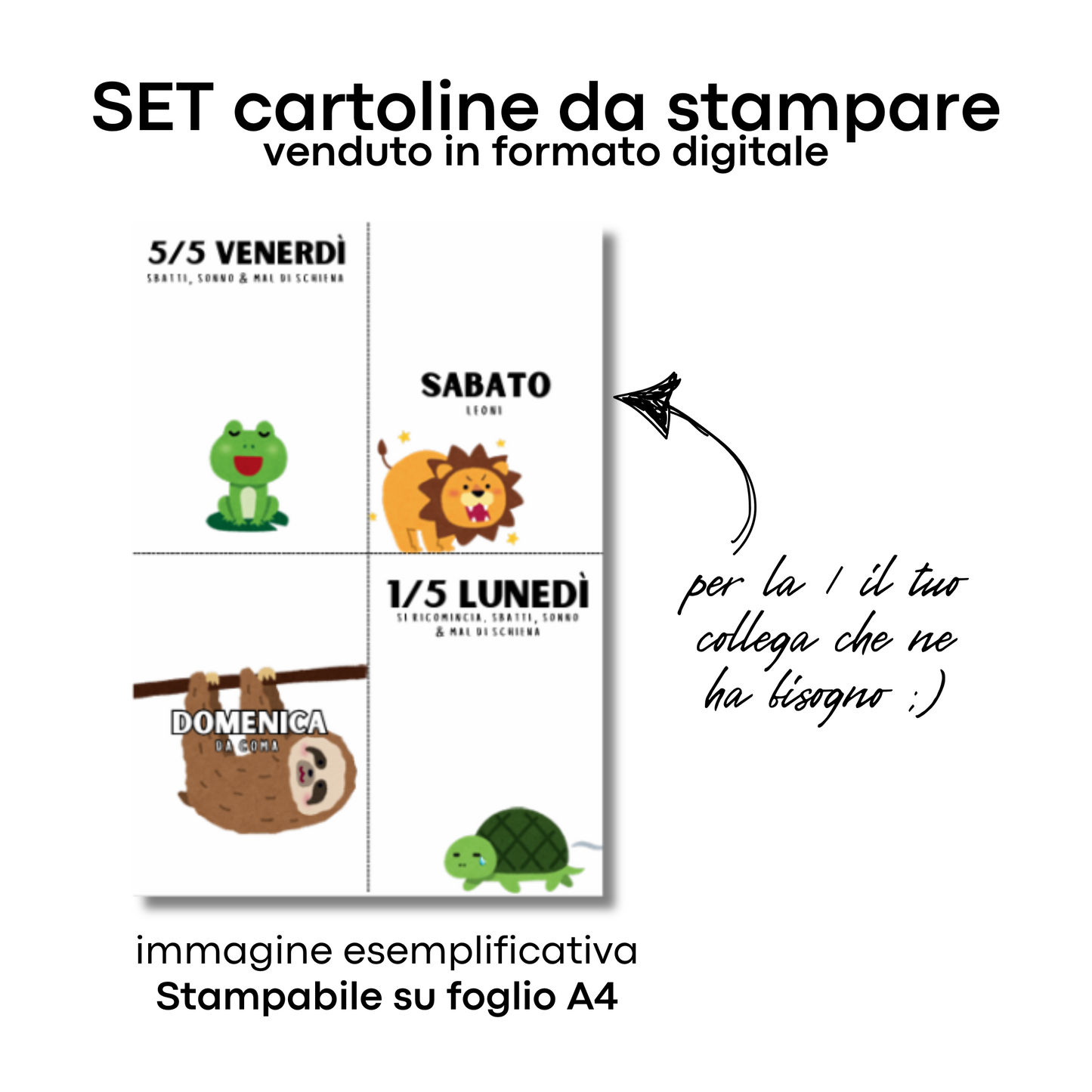 Set di Cartoline da Stampare Sbatti&Sonno&MalDiSchiena