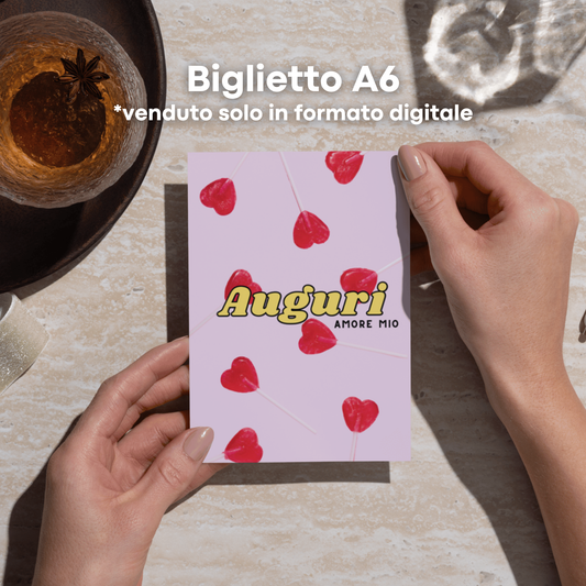 Set di biglietto e menu digitale "Auguri Amore Mio"
